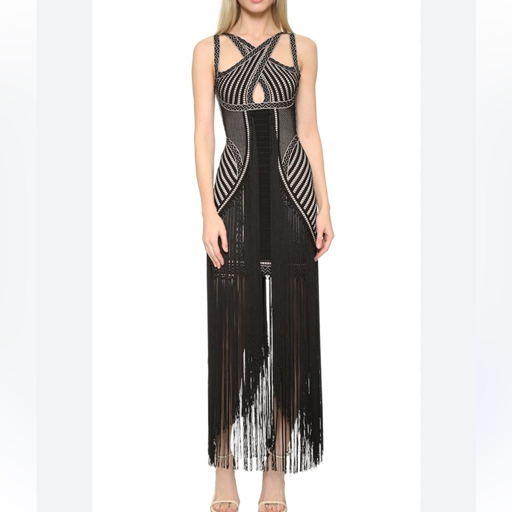 Herve Leger By Max Azria Fringe Bandage Dress